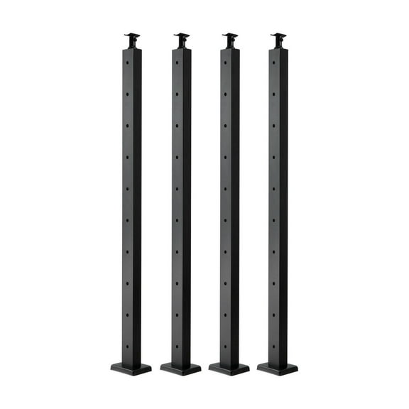 4-Pack Cable Railing Post, 36x2x2 In Horizontal-Hole Deck Railing Post with Pre-Drilled Holes, Stainless Steel Cable Rail Post with Horizontal and Curved Bracket, Black, 4JZLGZXHS914MY65M001V0