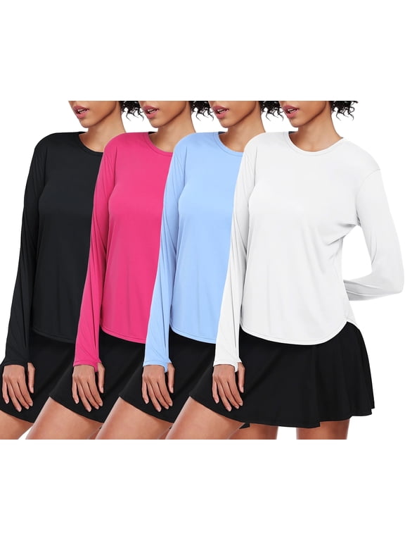 [4 Pack] Cadmus Women's UPF 50+ UV Shirts Long Sleeve Workout Sun Shirt Hiking Runing Fishing Tops Quick Dry Lightweight