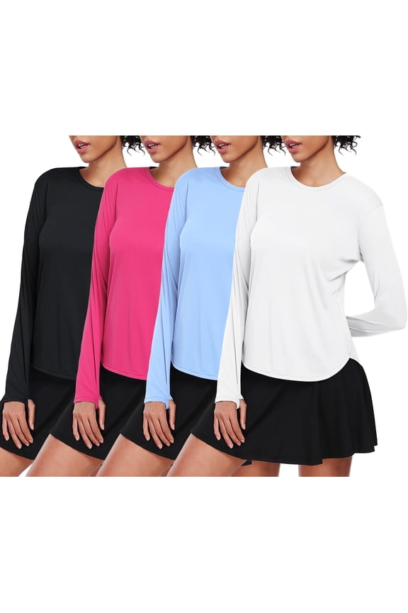 [4 Pack] Cadmus Women's UPF 50+ UV Shirts Long Sleeve Workout Sun Shirt Hiking Runing Fishing Tops Quick Dry Lightweight