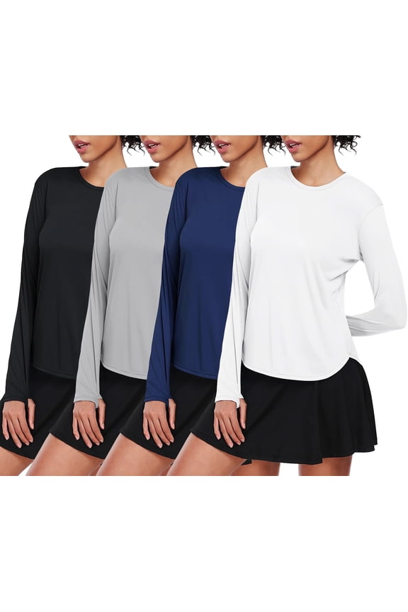 [4 Pack] Cadmus Women's UPF 50+ UV Shirts Long Sleeve Workout Sun Shirt Hiking Runing Fishing Tops Quick Dry Lightweight