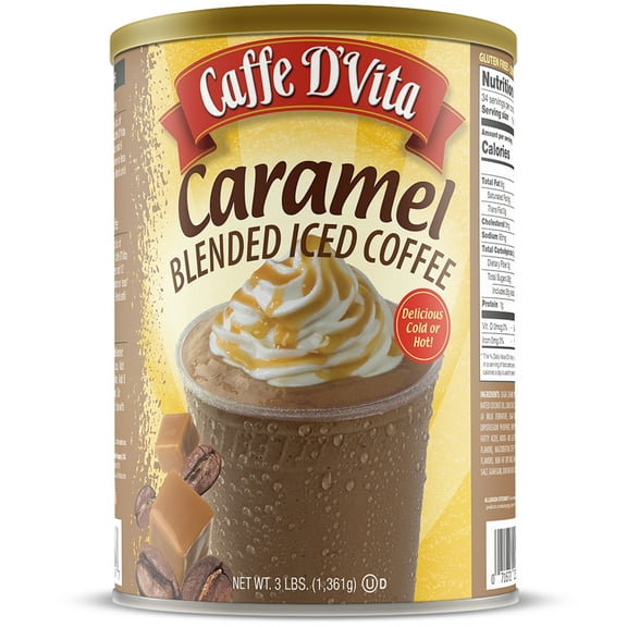 (4 Pack) Caffe D'Vita Caramel Latte Blended Iced Coffee, 48 oz Canister Powdered Drink Mix