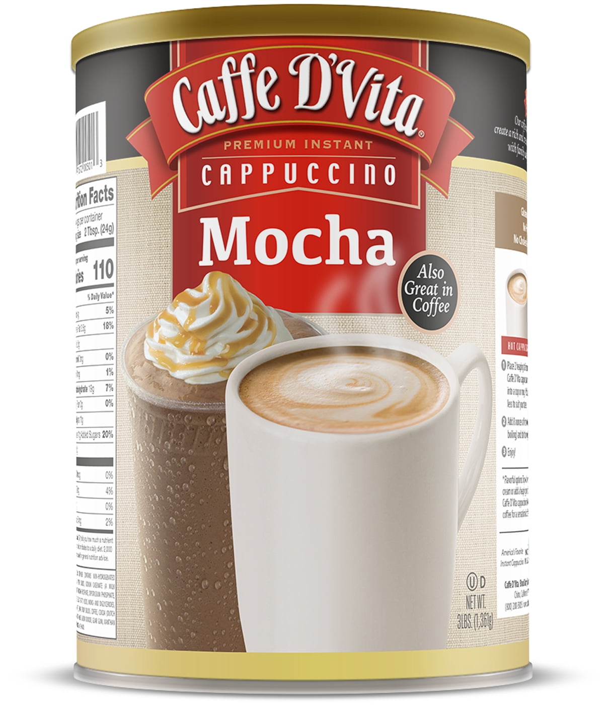 4 Pack) Caffe D'Vita Mocha Cappuccino, 48 oz Canister - Walmart.com