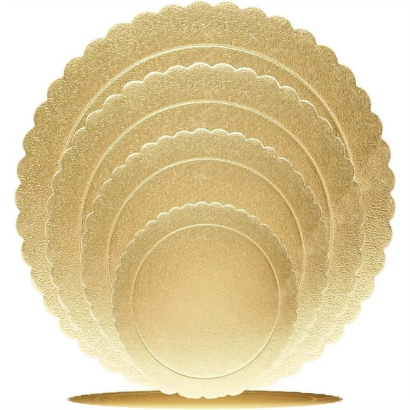 4 Pack Cake Boards Golden Round Cake Circles 6, 8, 10, 12 Inch Cake Base Cardboard, 1 of Each Size Set for Baking Cake, Gold