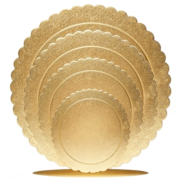 4 Pack Cake Boards Golden Round Cake Circles 6, 8, 10, 12 Inch Cake Base Cardboard, 1 of Each Size Set for Baking Cake, Gold