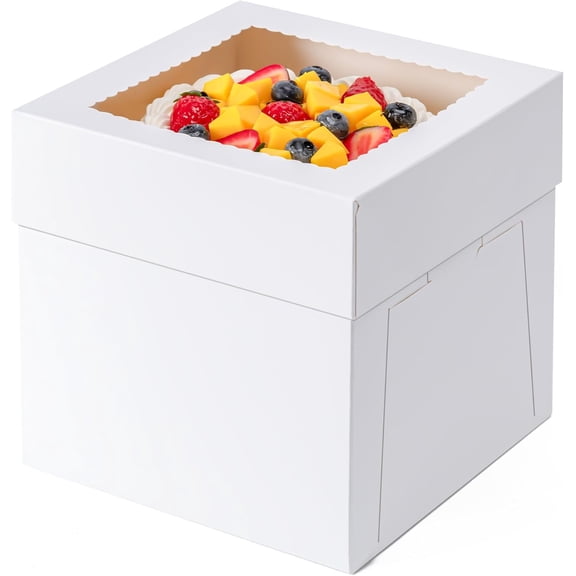 4 Pack Cake Boxes 10 Inch, Disposable Cake Transport Container, White Bakery Boxes with Large Window, for Cookies Pies Cupcakes Pastry (10×10×8 Inches)