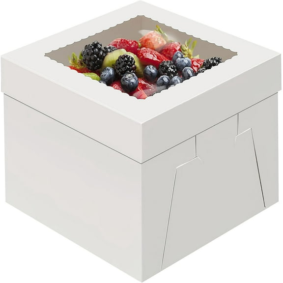 4 Pack Cake Boxes 12 Inch, Disposable Cake Transport Container, Cake Carrier, White Cake Holder with Large Window, for Bakery Cookies Pies Cupcakes Pastry (12×12×8 Inches)