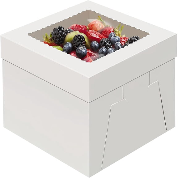 4 Pack Cake Boxes 12 Inch, Disposable Cake Transport Container, White Bakery Boxes with Large Window, for Cookies Pies Cupcakes Pastry (12×12×8 Inches)