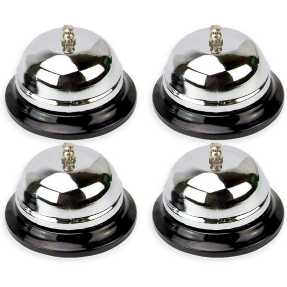 4 Pack Call Bells 3.38 Inch - Silver Desk Bell, Stainless Steel Metal Counter Service Bell, Loud and Clear Ring for Elderly, Hotel Reception, Restaurant, Kitchen, Store, School, Teacher