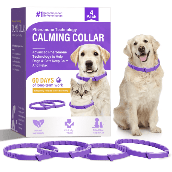 4 Pack Calming Collar for Dogs & Cats, Pheromone Anxiety Relief, Adjustable 27.5" Waterproof Calming Pheromone Collar, 60-Day Long Lasting