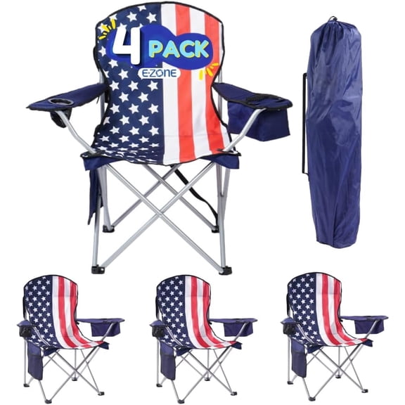 4-Pack Camping Chairs with Built-in Ice Cooler, Portable Chair, Storage Pocket, Cup Holder, and Carry Bag Perfect for Camping, Tailgating, Fishing, Beach, and Lawn