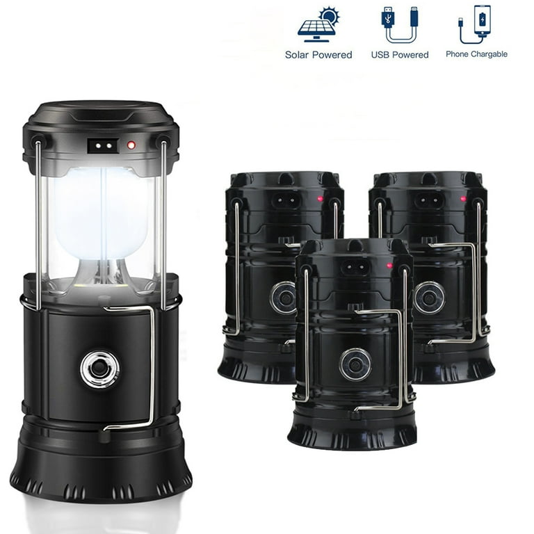 4 Pack Camping Lantern, Rechargeable LED Lanterns, Solar Lantern Battery  Powered Hurricane Lantern Flashlights with 3 Powered Ways & USB Cable for  Emergency, Power Outage, Hurricane Supplies,Black 