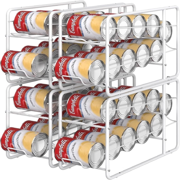 "4 Pack Can Dispenser Rack, Stackable Can Storage Organizer Holder for Canned food Kitchen Cabinet Pantry Countertop, White "