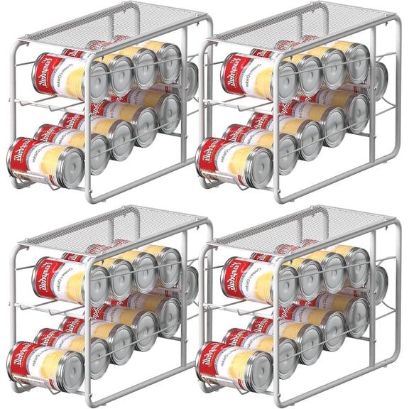 4 Pack Can Organizer for Pantry, Stackable Soda Can Dispenser Rack, Pantry Organizer Canned Food Storage Holder for Kitchen Refrigerator Cabinet, White
