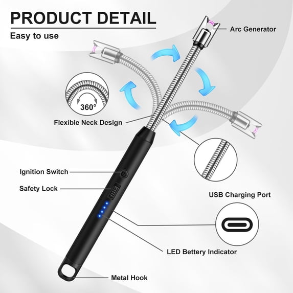 4 Pack Candle Lighter Electric USB Rechargeable Arc Lighter, Windproof Long Butane Torch Lighters for Candle