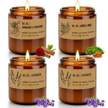 4 Pack Candles Gifts for Home Scented, Long Lasting Jar Soy Scented Candle Gifts, Soy Wax Aromatherapy Candles - Lavender, Amber & Moss, Sandalwood Rose, 28.4oz