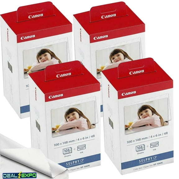 Deal-Expo KP-108IN/KP108 Color Printer Cartridge, 108 Count, 4 Pack for Canon SELPHY Printers