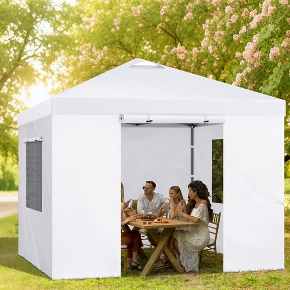 4 Pack Canopy Sidewalls for 10x10ft Pop up Tent - Mesh Window & Zipper Door Panels for Canopy Enclosure, Waterproof Protection Walls with Roll-Up Door (Sidewalls Only)