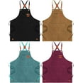 thumbnail image 1 of 4 Pack Canvas Chef Apron for Men with Adjustable Strap Cross Back Cotton Barber Apron with Pocket, 26 x 30'', 1 of 13