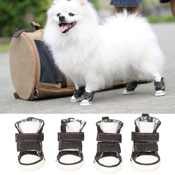 4-Pack Canvas Dog Shoes with Hook and Loop Fastener, Non-Slip PVC Sole Pet Booties for Small Breeds 4pcs Dogs Pets