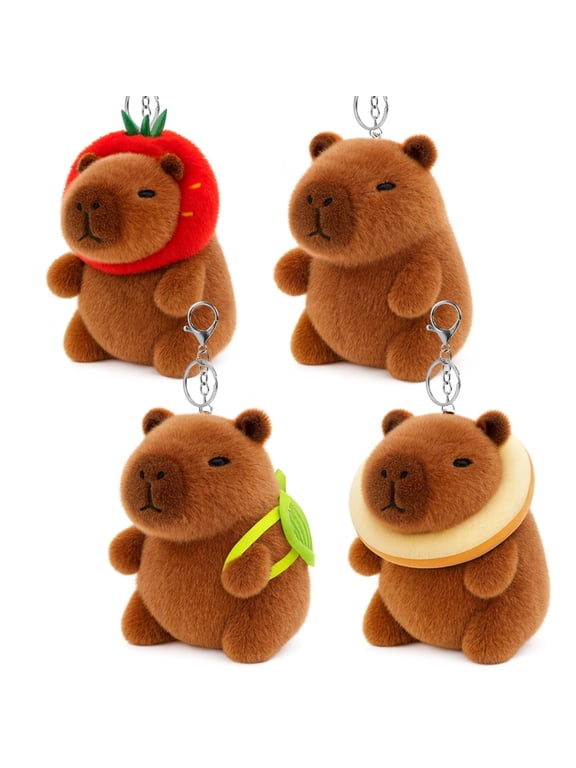 4 Pack Capybara Plush Keychain, Cute Mini Stuffed Animal Toy Bag Charms Key Ring Pendants for Backpack Handbag Keys Party Gift