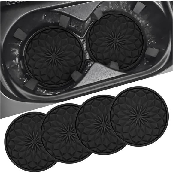 4 Pack Car Cup Coasters, Universal 2.75 Inch, Non-Slip Car Cup Holder Insert Coasters, Ice Crystals Flowers Shockproof Auto Drink Mat, Car Interior Accessories for SUV, Truck, Sedan (Black)