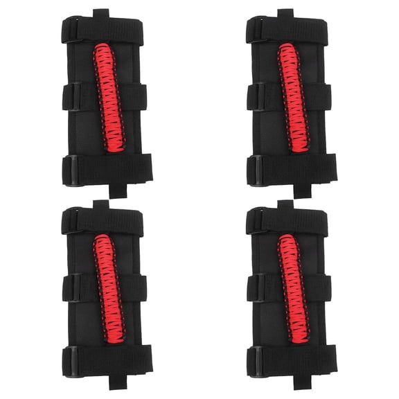 4-Pack Car Grab Handles with Alloy Buckle and Oxford Fabric for Wrangler for JEEP, Non-Slip Roof Handrails for Easy Entry and Off-Road Support, Black with Red Rope