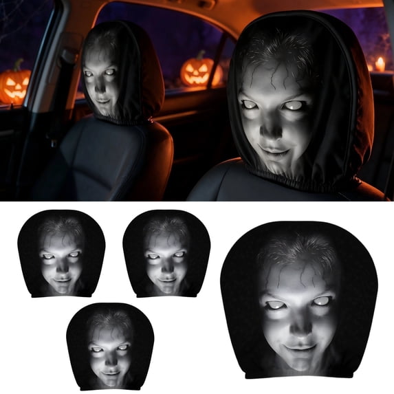 4 Pack Car Headrest Cover, Scary Face Printing Car Seat Headrest Cover 9.84in, 2026 Funny Face Masque Head Rest Protector for Auto Vehicle Truck