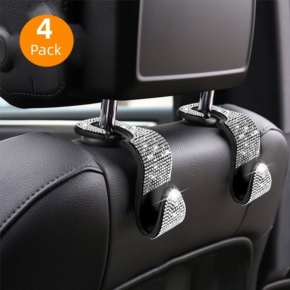 4 Pack Car Seat Hooks, Bling Car Rhinestone Headrest Hooks, Universal Bling Car Interior Accessories