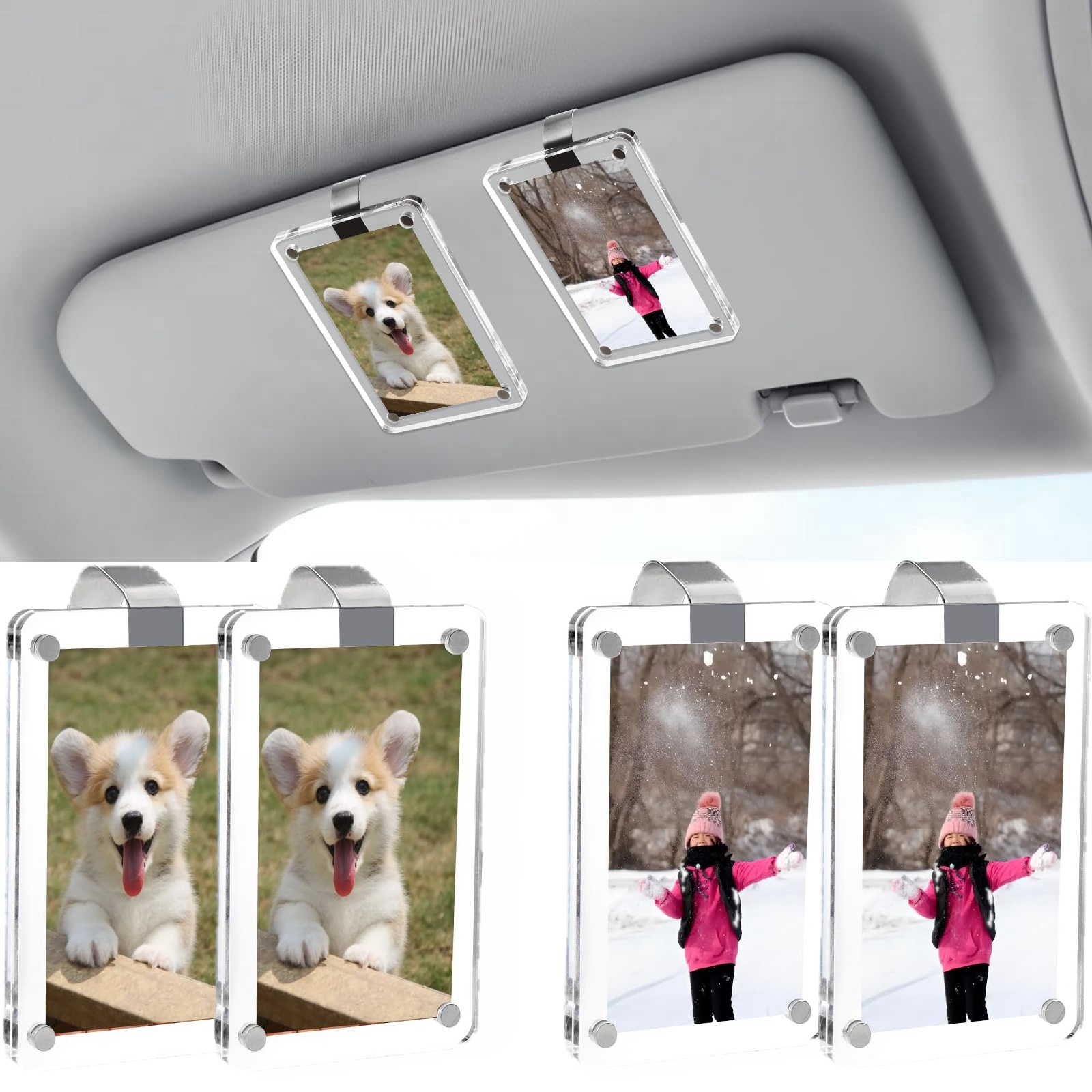 Lot De 2 Supports Photo Magnétiques Pour Voiture - Cadre Acrylique Pour Grille D'aération - Affichage Horizontal/vertical - Pour Photos Type Polaroid (env. 9x6 Cm)