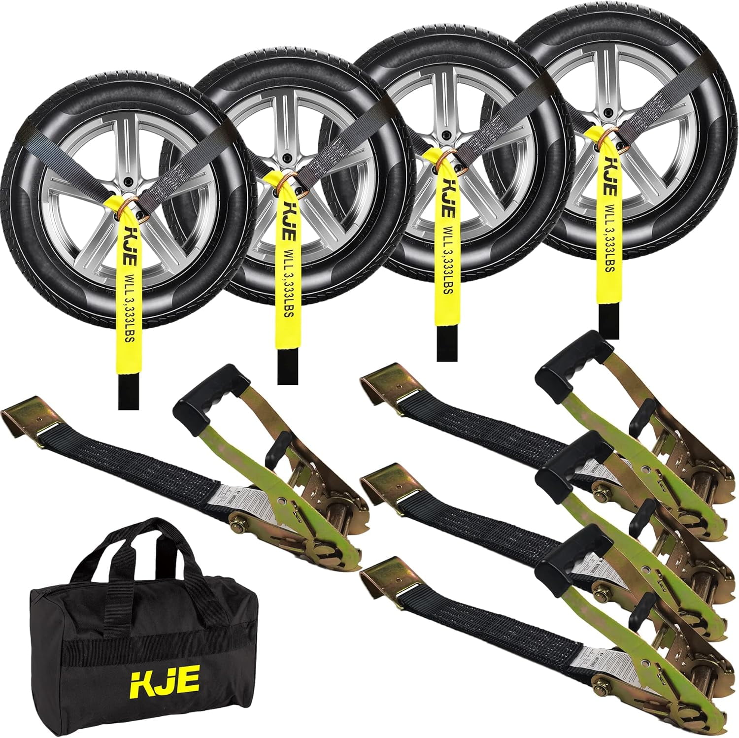 Digank Car Tie Down With Snap Hooks- 4 Pack 2"x96" With 3