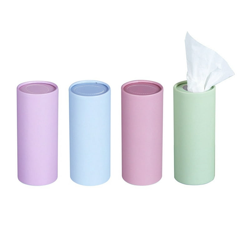 Car Tissue,4 Pack Cylinder Tissue Boxes,Car Tissue Holder with Facial  Tissue Bulk,Refill Car Tissues Box Round Container,Travel Tissues Perfect  Fit