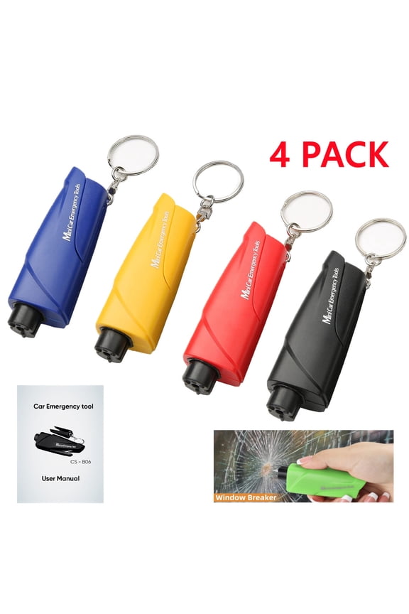 4-Pack Car Window Breaker Keychain Seatbelt Cutter, 2-in-1 Glass Breaker and Seat Belt Cutter, Car Emergency Escape Tool with User Manual for Land and Underwater