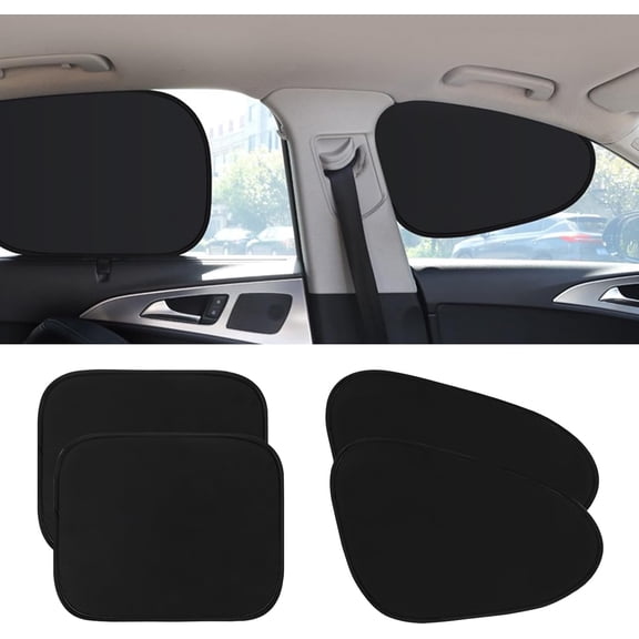 4-Pack Car Window Shades, Static Cling Foldable Sun Shades, 99% UV & Glare Blocker. Semi-Coverage Design for Unobstructed View, Universal Fit for Most Cars, SUVs, Minivans Perfect for Road Trips.