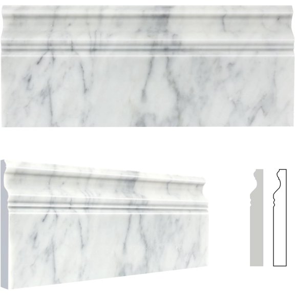 4 Pack Carrara White Marble Baseboard Trim Molding 5 x12'' Polished Wall Base Moulding for Bathroom Wall and Kitchen Backsplas$$Tools & Hardware Other