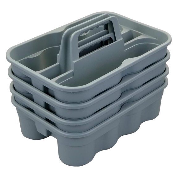4 Pack Carry Caddy, Plastic Cleaning Caddy with Handle, Gray