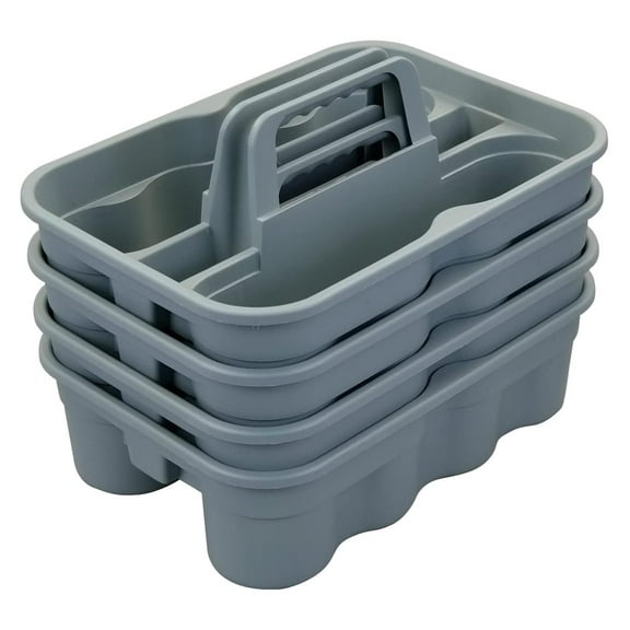 4 Pack Carry Caddy, Plastic Cleaning Caddy with Handle, Gray