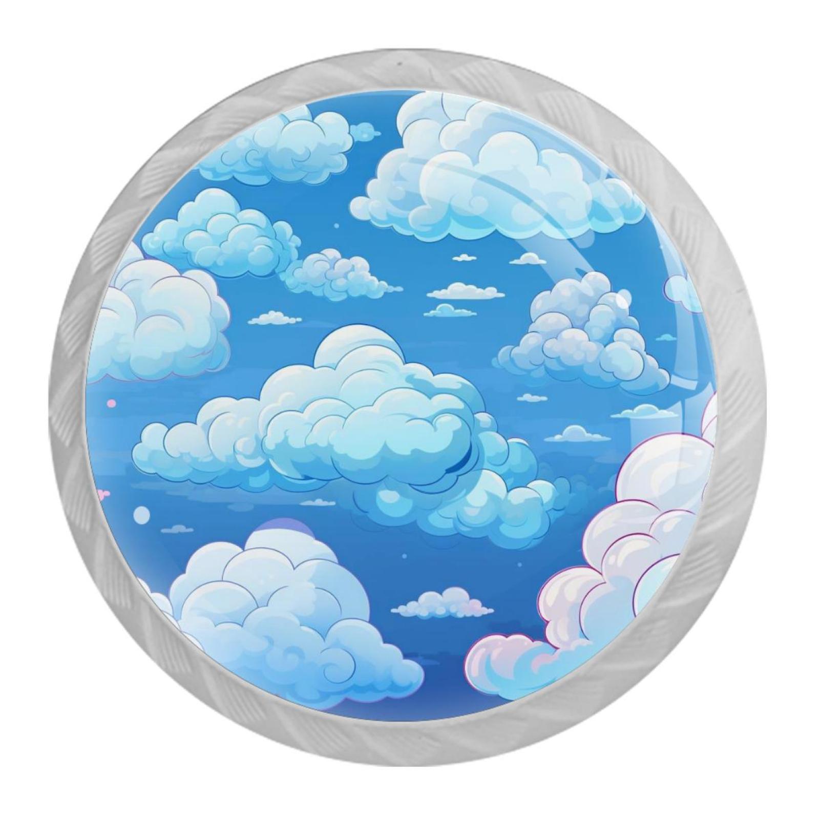4 Pack Cartoon Cloud Drawer Knobs Round Shaped Crystal Glass 35mm