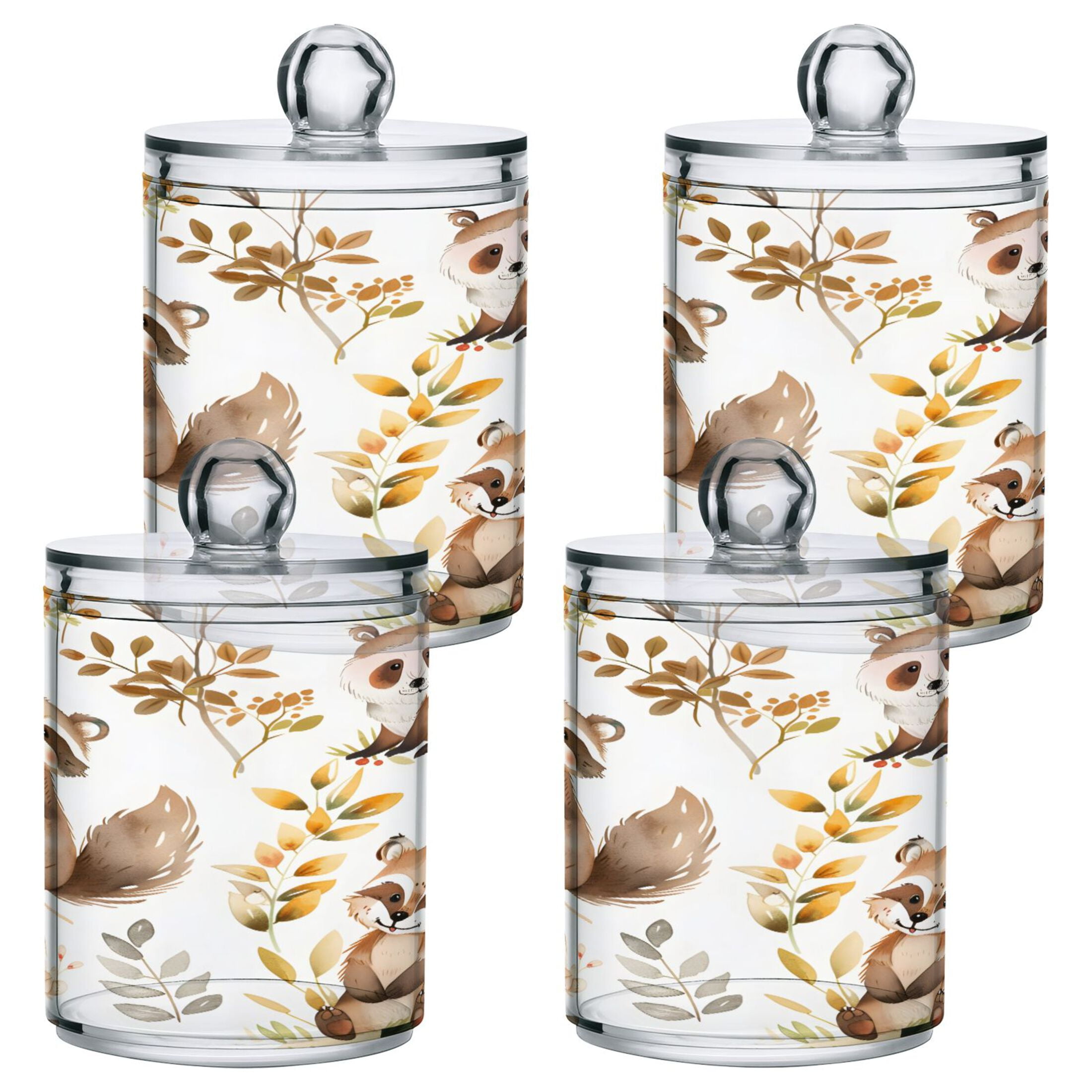 4 Pack Cartoon Raccoon Fox Qtip Holder Dispenser Clear Plastic Storage ...