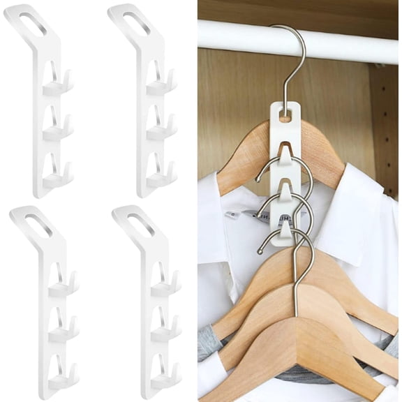 4-Pack Cascading Clothes Hooks - Space-Saving Hanger Connectors for Wardrobes & Closets - Durable Plastic Hanger Extender Clips (White, Stackable Design)