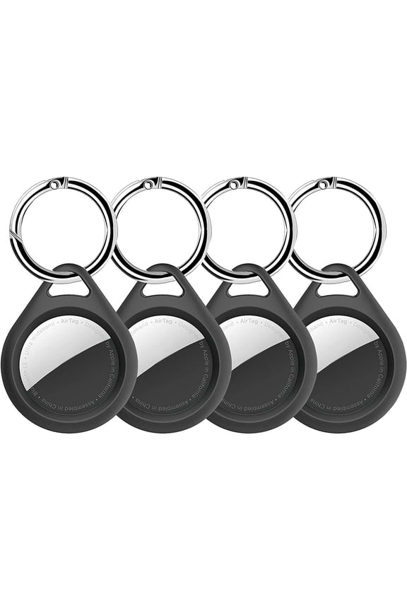 4 Pack Case for AirTag,Hard PC Cover Protective Silicone Covers for Apple Airtags 2021 with Anti-Lost Keychain Ring Sleeve Holder Skin Protector Cases Tracker Finder Locator - Black