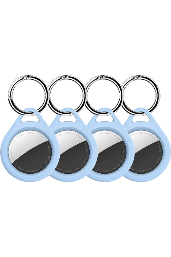 4 Pack Case for AirTag, Hard PC Cover Protective Silicone Covers for Apple Airtags 2021 with Anti-Lost Keychain Ring Sleeve Holder Skin Protector Cases Tracker Finder Locator - Light Blue
