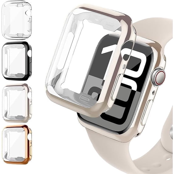 4 Pack Case for Apple Watch Screen Protector 44mm 40mm 46mm 42mm 41mm 45mm 38mm Series 10 9 8 7 6 5 4 3 SE/2,Soft TPU Full Protection Face Cover Tempered Glass+Bumper for iWatch Cover Accessories