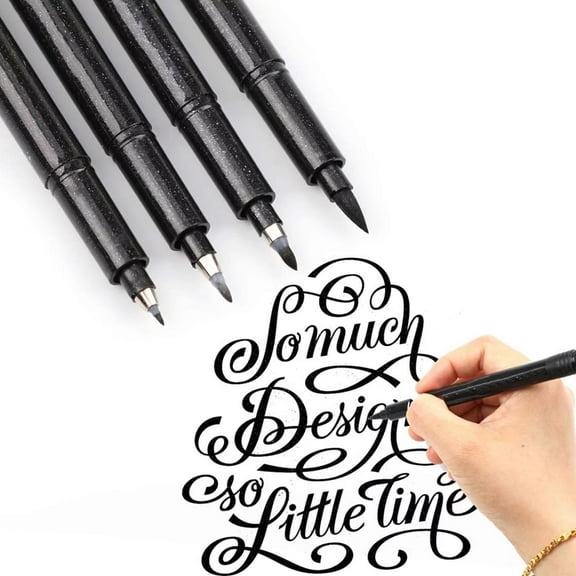 4 Pack Casewin Hand Lettering Pens - 4 Size Refillable Modern Black Calligraphy Ink Pen for Beginners Writing, Signature, Illustration Design