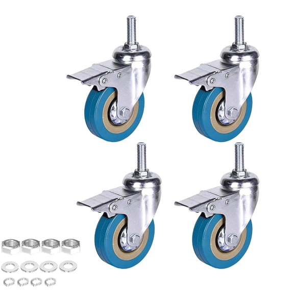 4 Pack Caster Wheels Heavy Duty Swivel Casters with Brakes, Dual Locking Wheels Replacement for Industrial Trailer, Home Furniture, Office Table Cabinet (3 Inch M10 Stem)