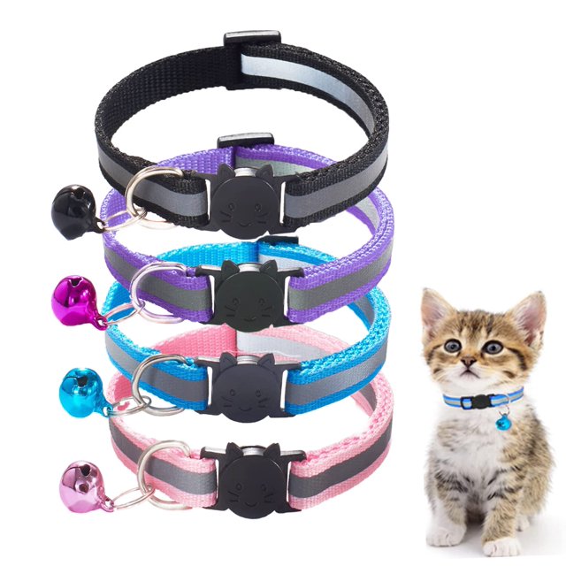 4 Pack Cat Collar Safety Release, Adjustable Kitten Collars with Bell