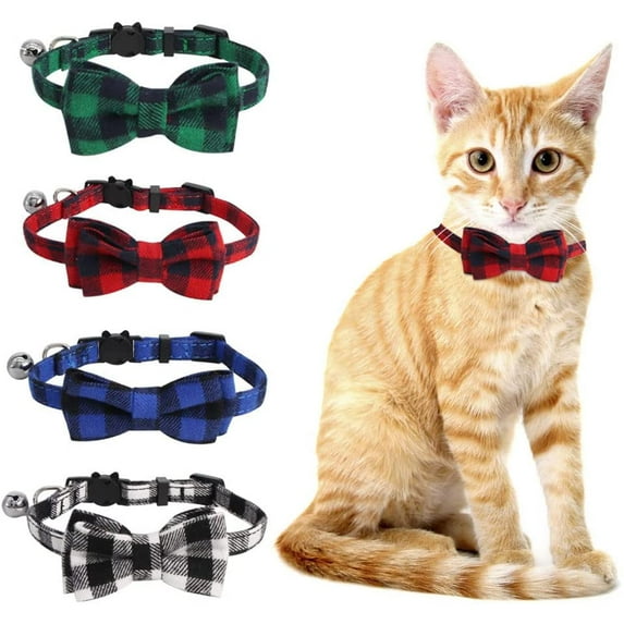 4 Pack Cat Collars Breakaway with Bell Cat Collars with Cute Bowtie for Pet Kitten Cats and Small Dogs Pets Adjustable from 8-11In