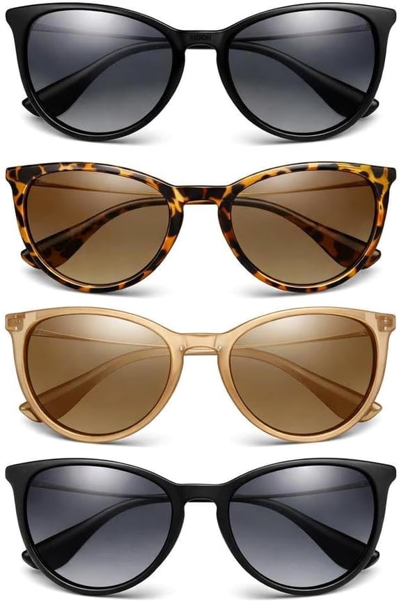 4 Pack Cat Eye Sunglasses for Women, Retro Vintage Fashion Designer Frame Shades for Daily Wear