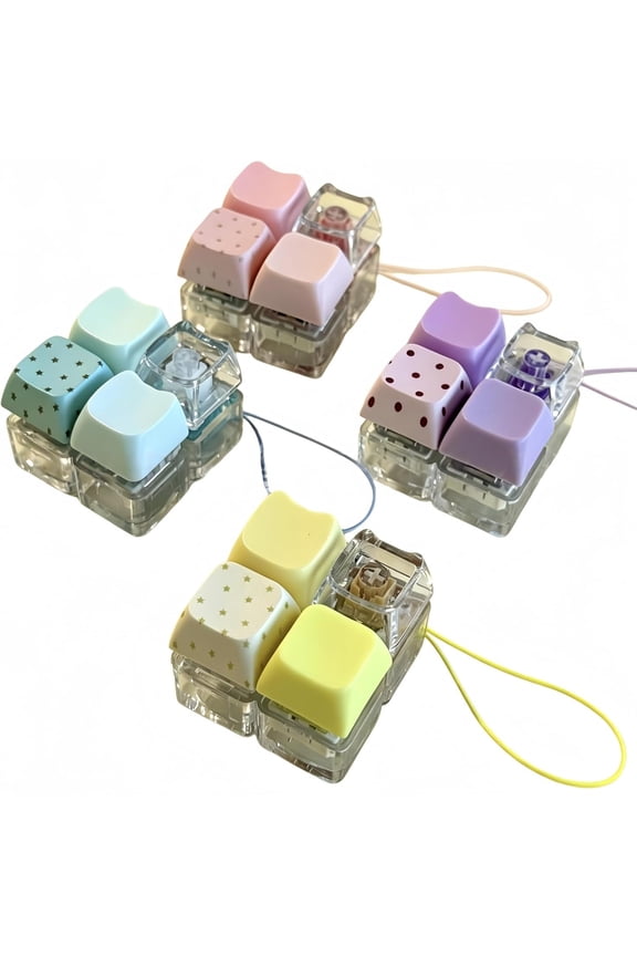 4 Pack Cat Keycaps Fidget Keychain,Polka Dot Press on Keyboard Clicker Toys with LED Light,Portable Stress Relief Gifts for Adults (Mulitcolor,0.8*0.8*1)