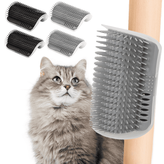 4 Pack Cat Self Groomer Cat Brush, Cat Grooming Wall Massage Brushwith Softer Comb Teeth, Cat Shedding and Itching Comb Tool for Long and Short Fur Kitten Cats, Black+Black+Grey+Grey