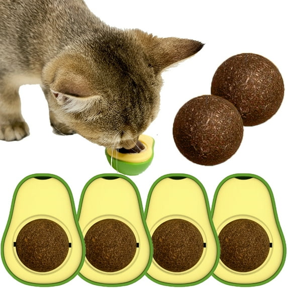 4 Pack Catnip Wall Ball Toys with Avocado Shape, Supplies to Relieve Cat Anxiety,Rotatable Healthy Kitten Bite Lick Chew Toys, Cat Gift for Teeth Cleaning Playing
